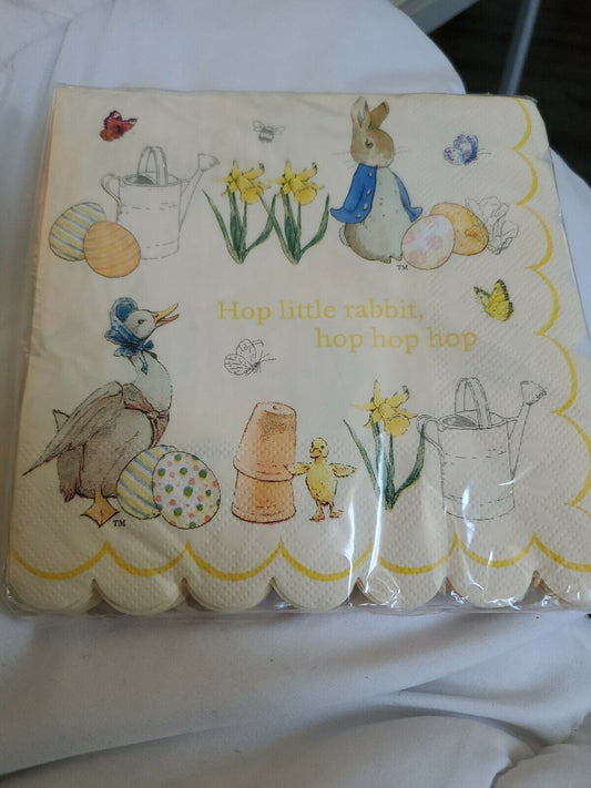 Peter Rabbit Beatrix Potter Napkins (20) Yellow Scallop Edges 13" x 13"