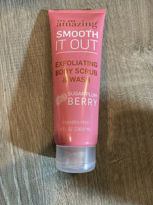 You Are Amazing Smooth It Out Exfoliating Body Scrub Wash SUGAR PLUM BERRY 8 Oz