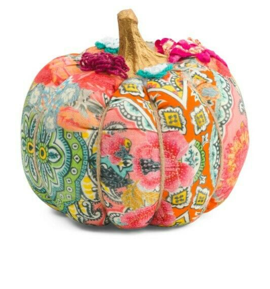10" Floral Printed & Embroidered Pumpkin GRAMMERCY STUDIO Fall Autumn Halloween