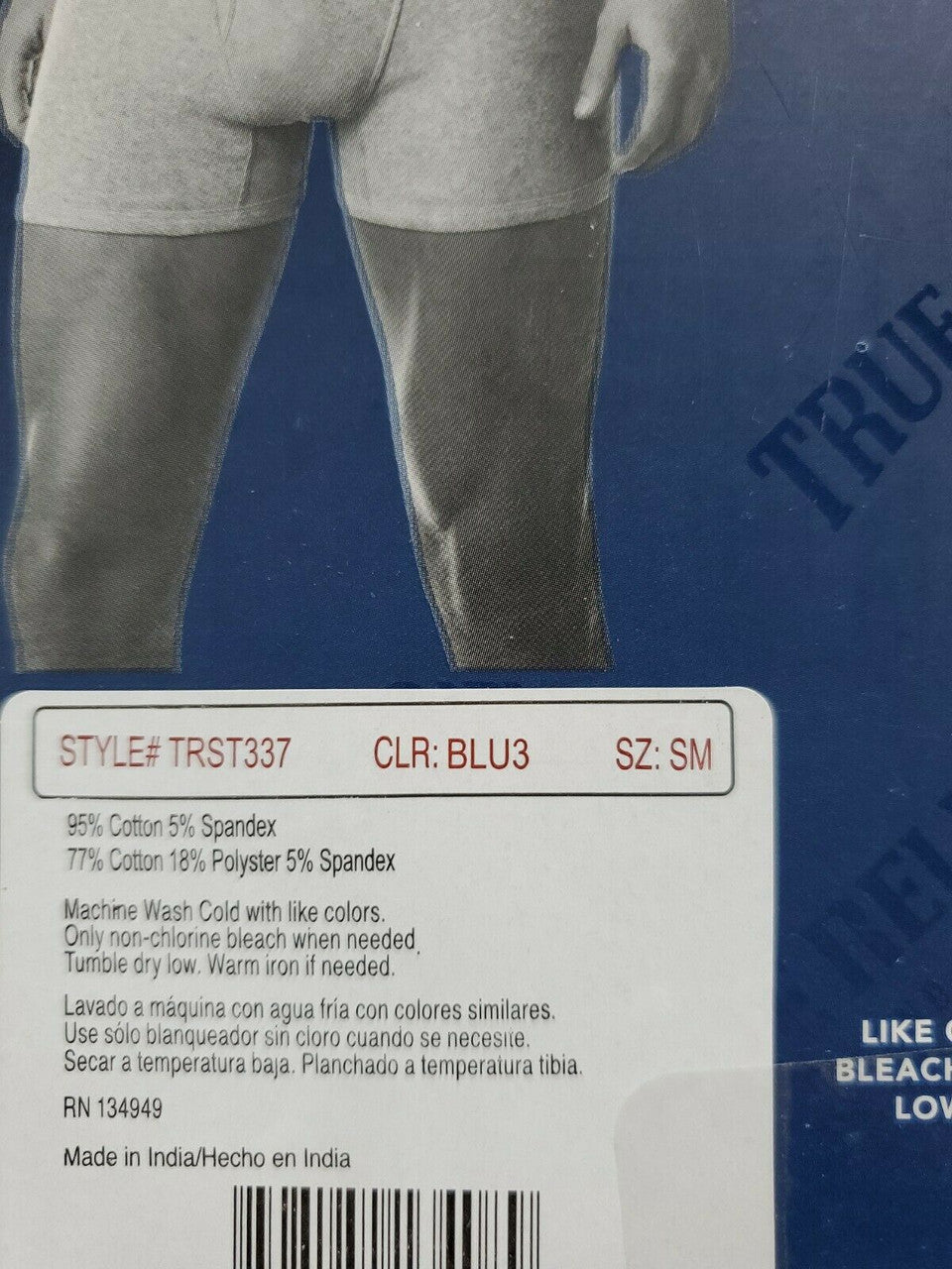 TRUE RELIGION 3-pack men's boxer briefs in premium cotton stretch, shown in branded retail packaging.