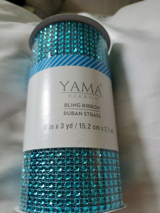 YAMA BLING RIBBON WRAP ROLL CRYSTAL SPARKLE RUBAN STRASS 6"×3YD BLUE