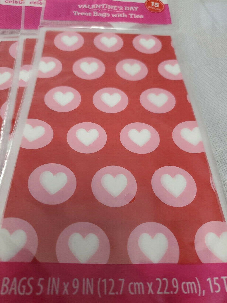 12 Valentine's Day Treat bags with Ties Red with White Colored Hearts
