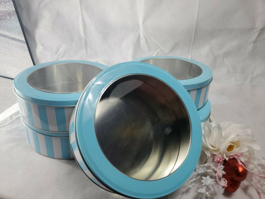 Round Window Tin Blue And White Lot of 5 rounds 8 inche diameter 3 inch high