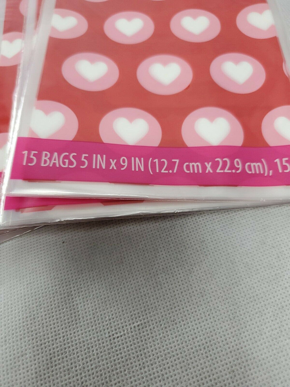 12 Valentine's Day Treat bags with Ties Red with White Colored Hearts