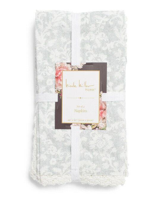 Nicole Miller 4 pc Angelica Lace Napkins Cotton 20" x 20"
