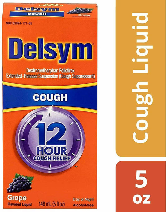 1 bottle Delsym Cough day or night 12 Hour Alcohol Free GRAPE 5 oz.