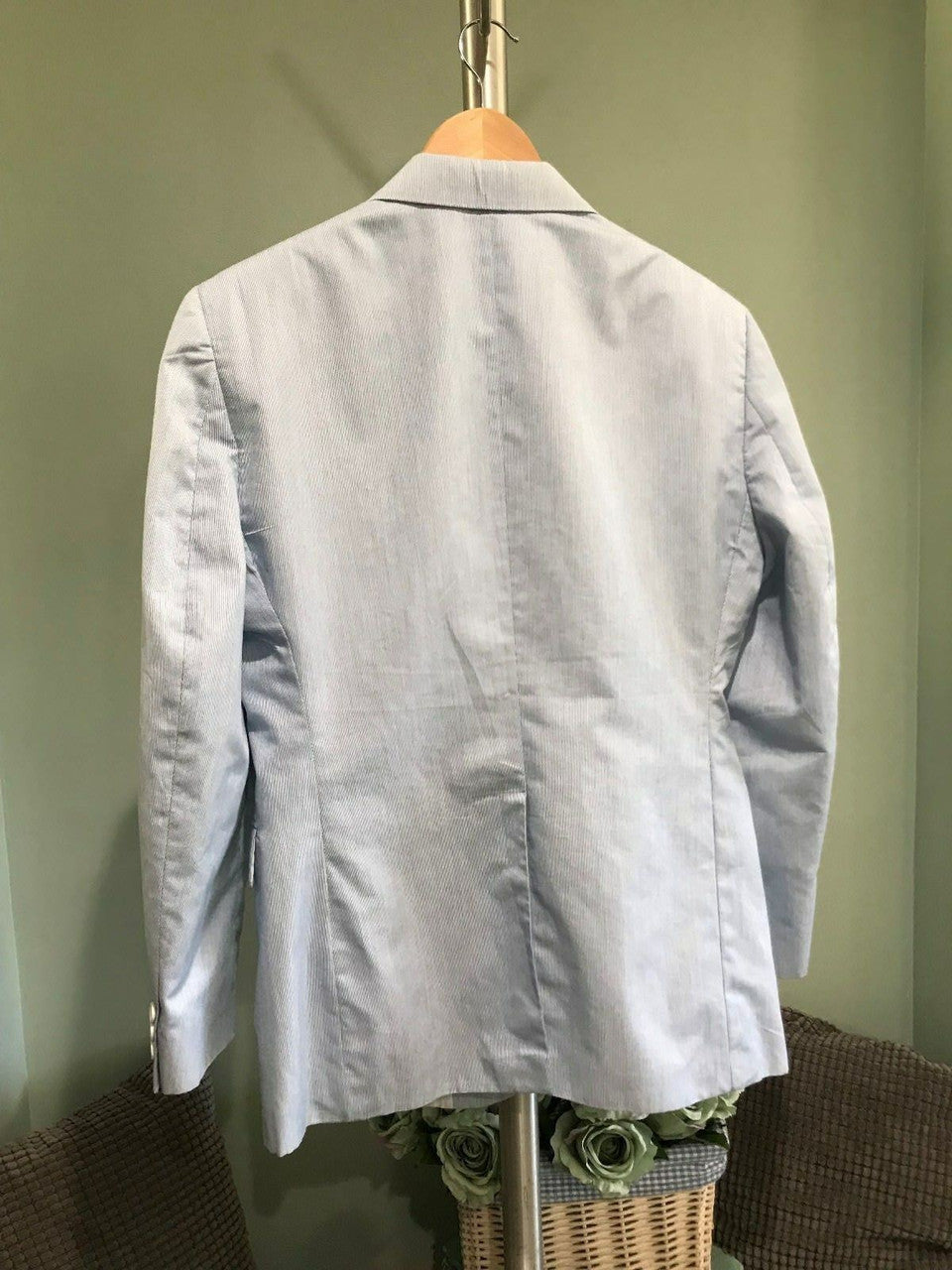 Vintage Haggar Mens Classic Fit 2 Button Light Blue stripe Suit Jacket 44S