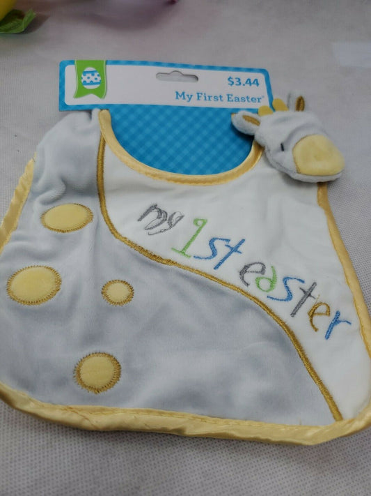 "MY FIRST EASTER" GRAY yellow animal dots baby cow