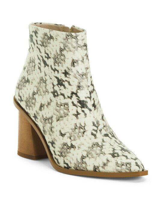 1.STATE Leather Snakeskin Embossed Booties Size 7 off-white/grey and brown sole