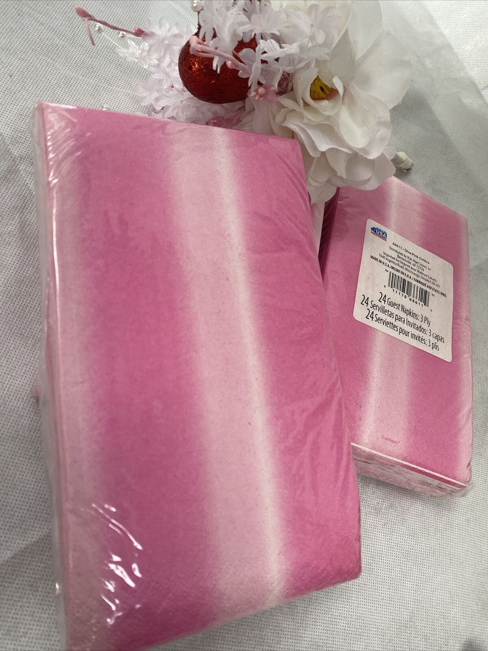 Guest Napkins 3 Packs Diva PINK Ombre #66611 3 Ply 24 Pack Made in USA