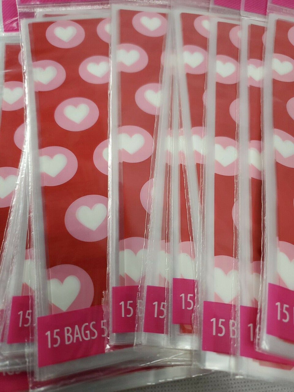 12 Valentine's Day Treat bags with Ties Red with White Colored Hearts