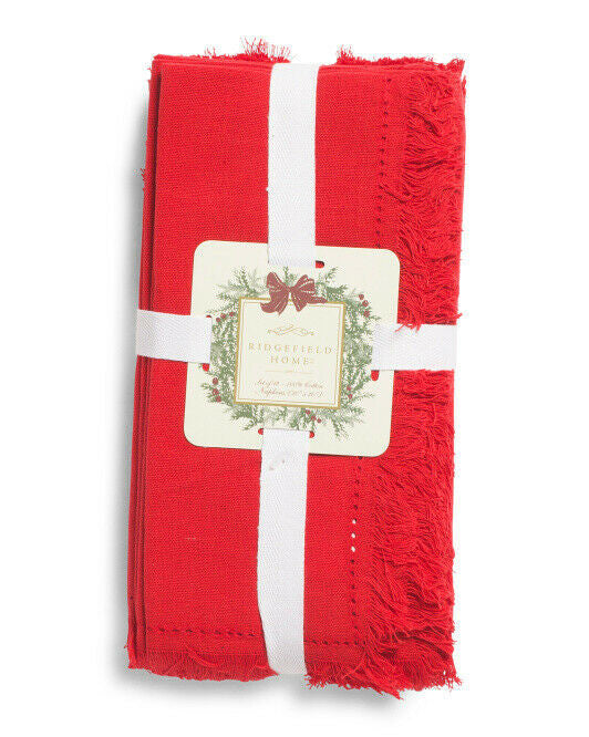 12pc Hemstitch Fringe Napkins 20" x 20" Ridgefield Home Red