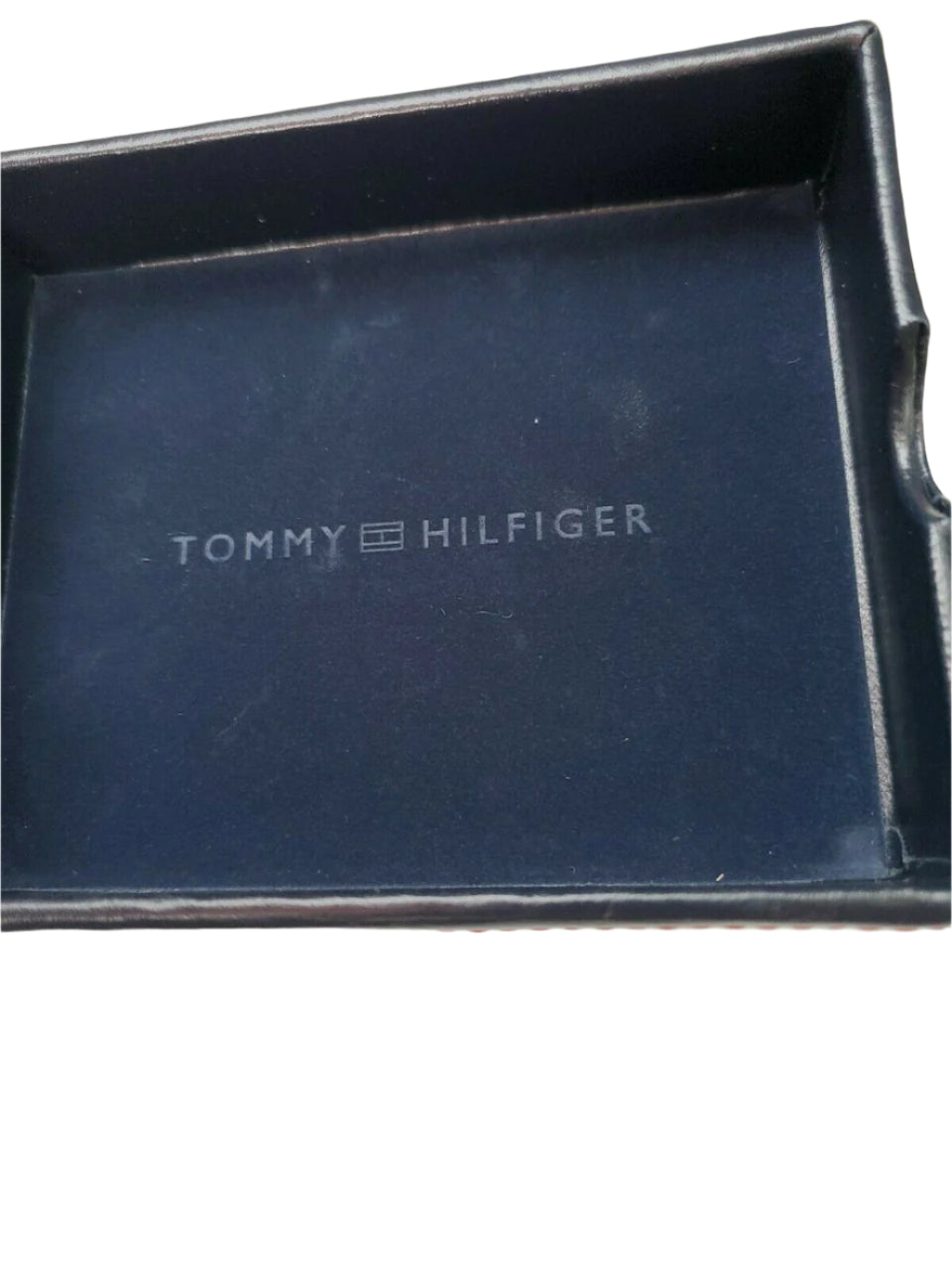 Men’s black leather bi-fold wallet with card holder by Tommy Hilfiger, shown in gift box
