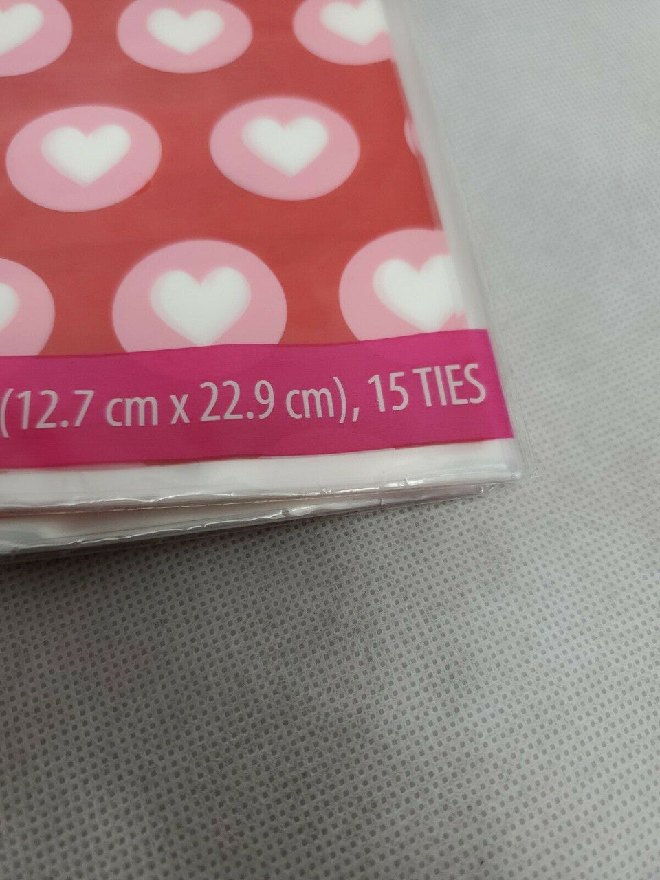 12 Valentine's Day Treat bags with Ties Red with White Colored Hearts