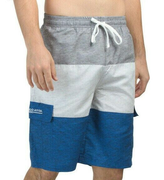U.S. Polo Assn. Big Men's Size XXL Color Block Swim Shorts Cargo Pockets