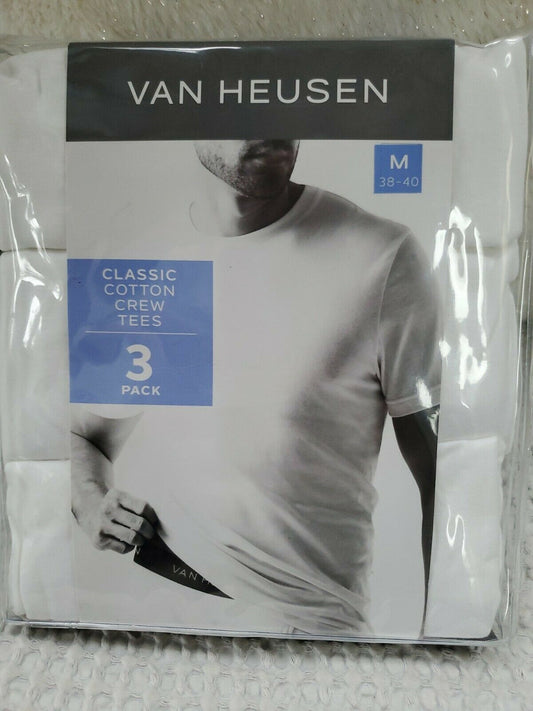 Van Heusen Classic Cotton Men's Ribbed Neck Tees White Size Medium  3 Pack