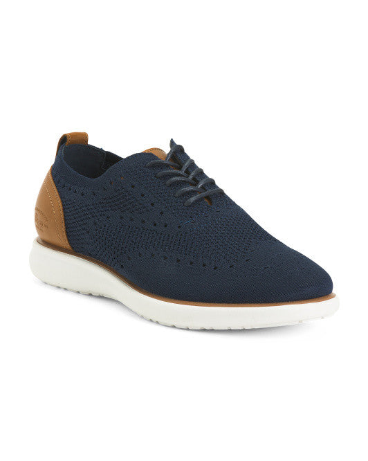 BASS Men's Knit Casual Lace Up Sneakers Size 8.5 Navy Blue Brown FREE SHIPPING