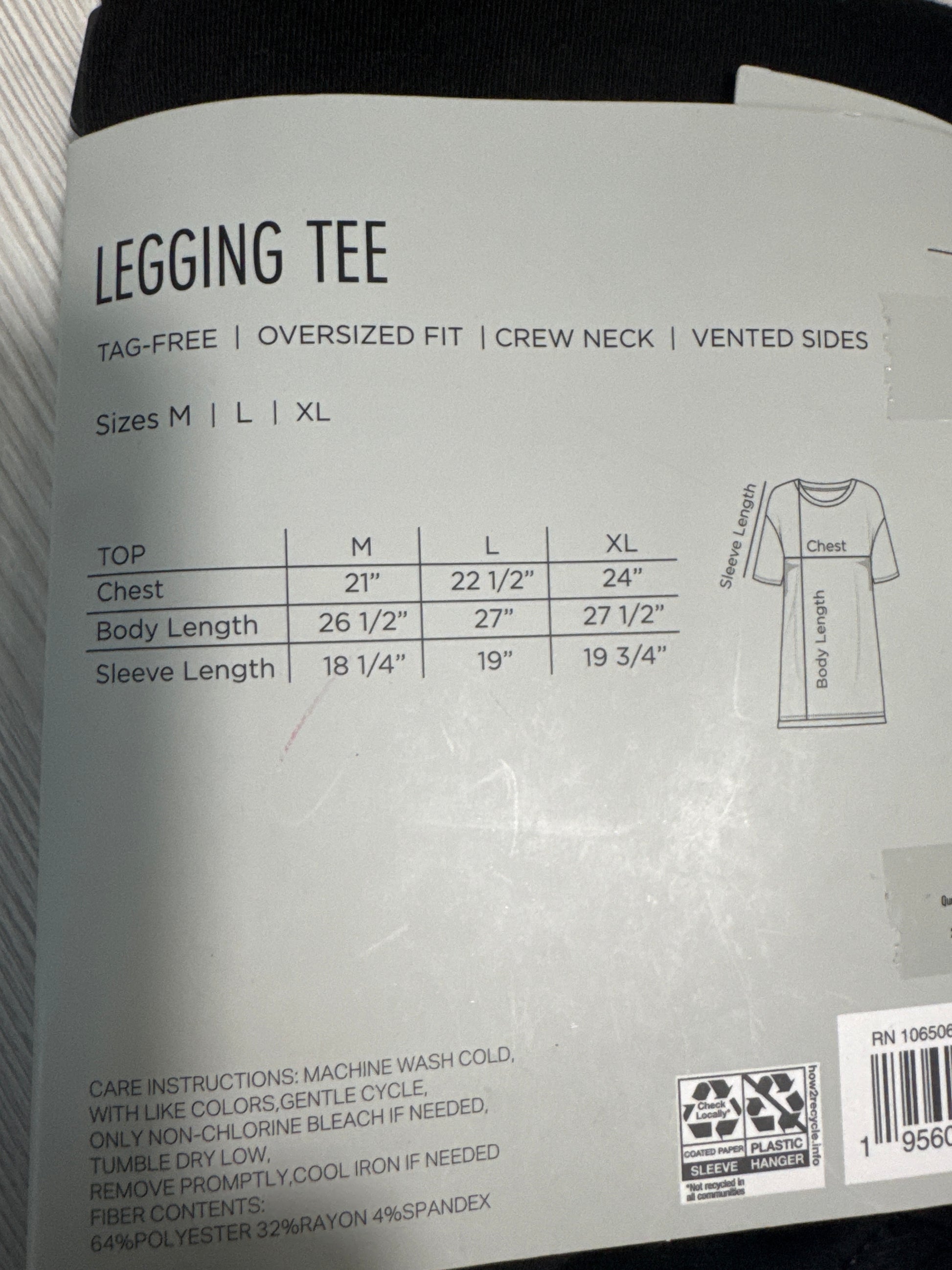 West Loop legging tee in black with oversized fit, crew neckline, and soft tag-free design in retail packaging