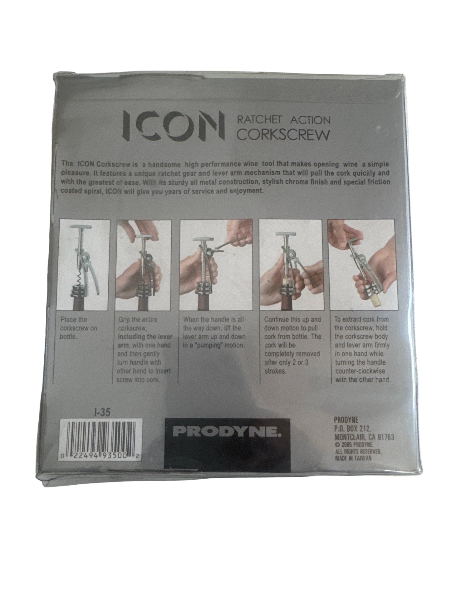 Wine corkscrew ratchet action bottle opener in retail packaging