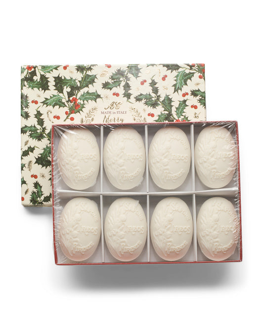 La Fiorentina 8-pack holiday soap gift set with red berry scent and holly-themed box