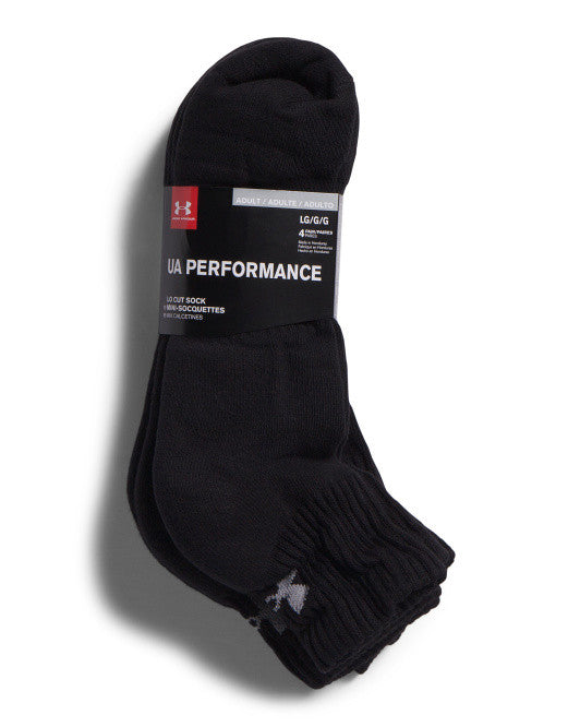 4-pack of black low-cut men’s performance socks by Under Armour, size L